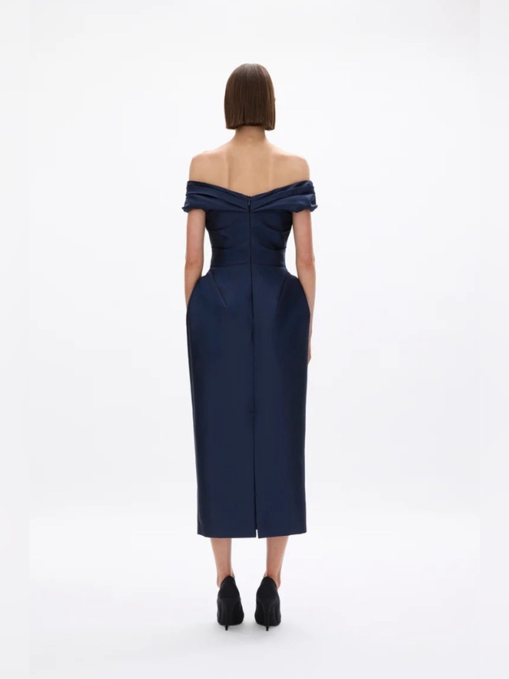 Rachel Gilbert Brontë Navy Wool & Silk off-the-shoulder Midi Dress AU10/US6 NWOT - Picture 3 of 5